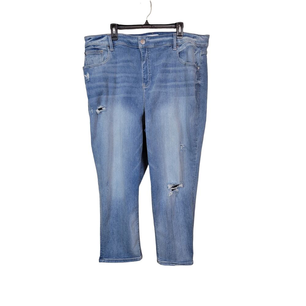 Lane Bryant High Rise Girlfriend Straight Leg Jeans Size 22 Blue Distressed